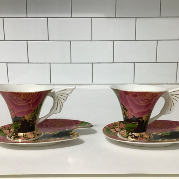 VTG Adeline Porcellana Fine Set of 2 Tea Cup and Saucer Set Floral Design - Picture 7 of 12